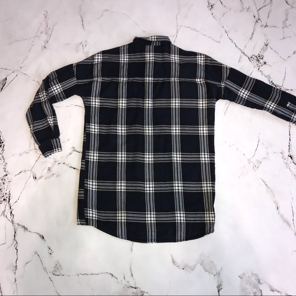 Noisy May Navy Blue and White Plaid Flannel Oversize Shirt Size XS - Picture 5 of 5
